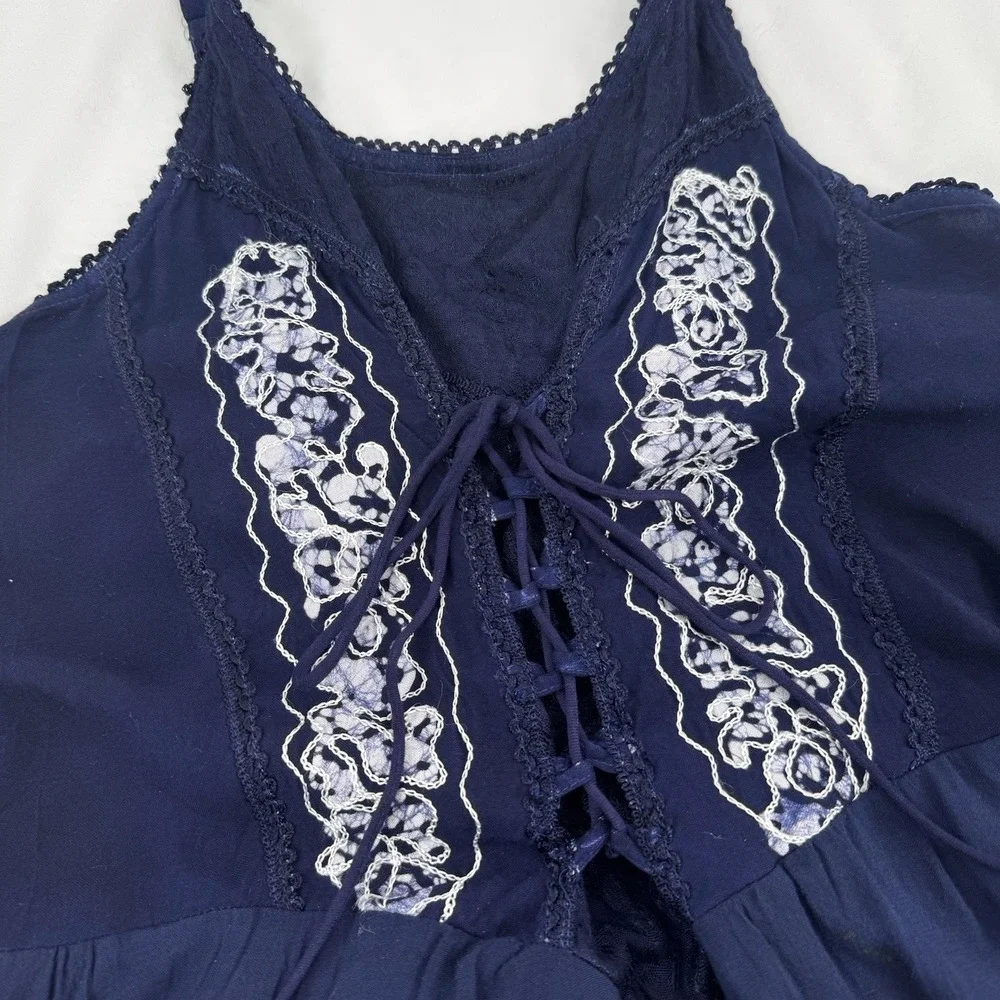 Vintage Ren Fair Peasant Dress M Embroidered Cottage Whimsical Handkerchief Hem